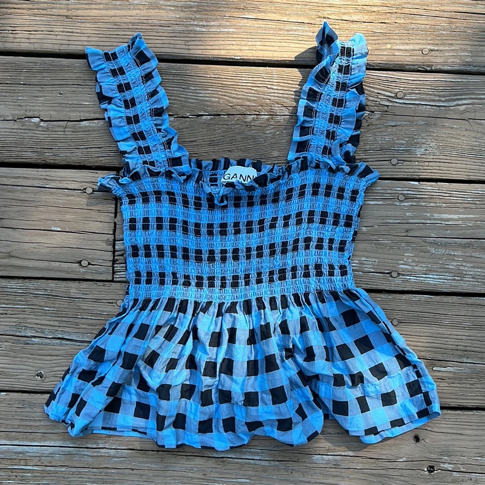 Ganni Cotton Silk Smock Top Sz 36 - Picture 6 of 10